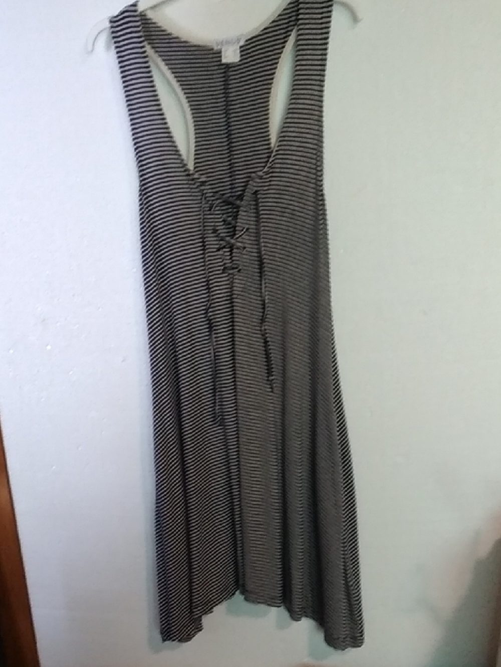 VENUS Navy and White Striped Lace-Up Racerback Midi Dress